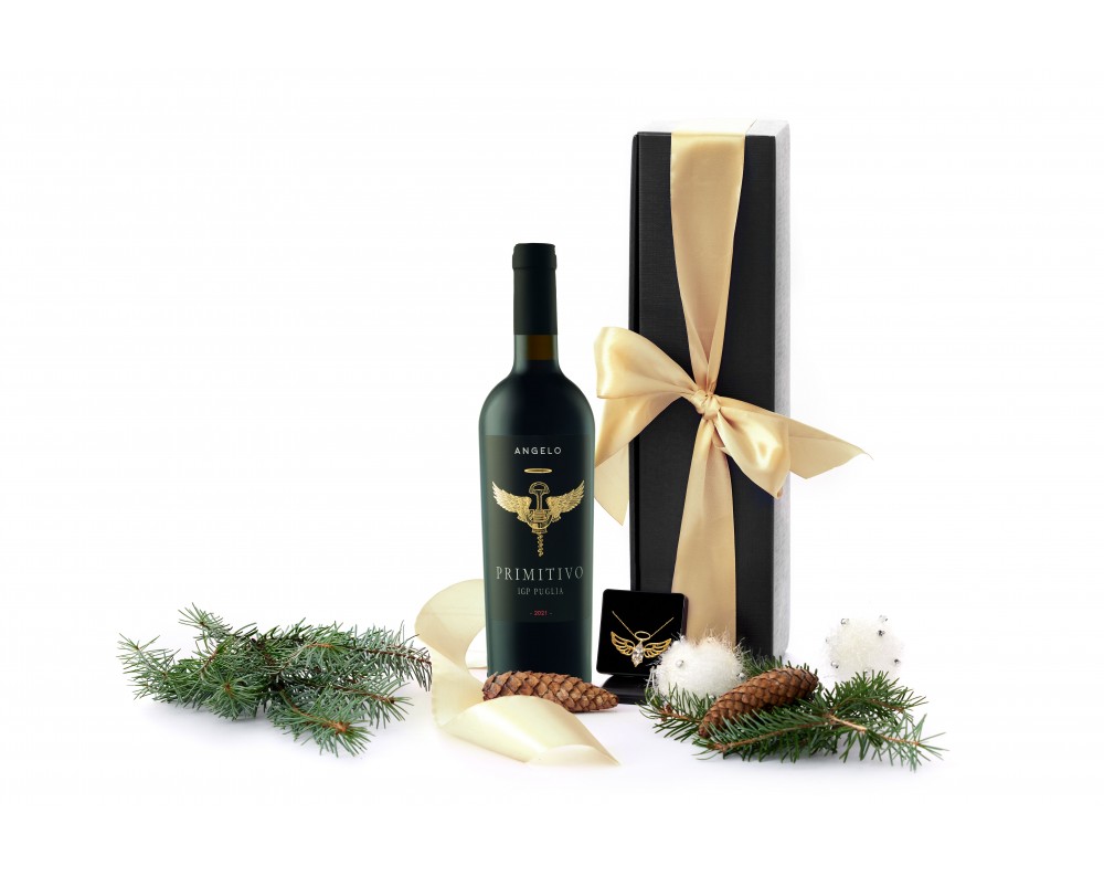 JEWELLERY & ANGELO: Primitivo + naszyjnik pozłacany w boxie ozdobnym ze wstążką